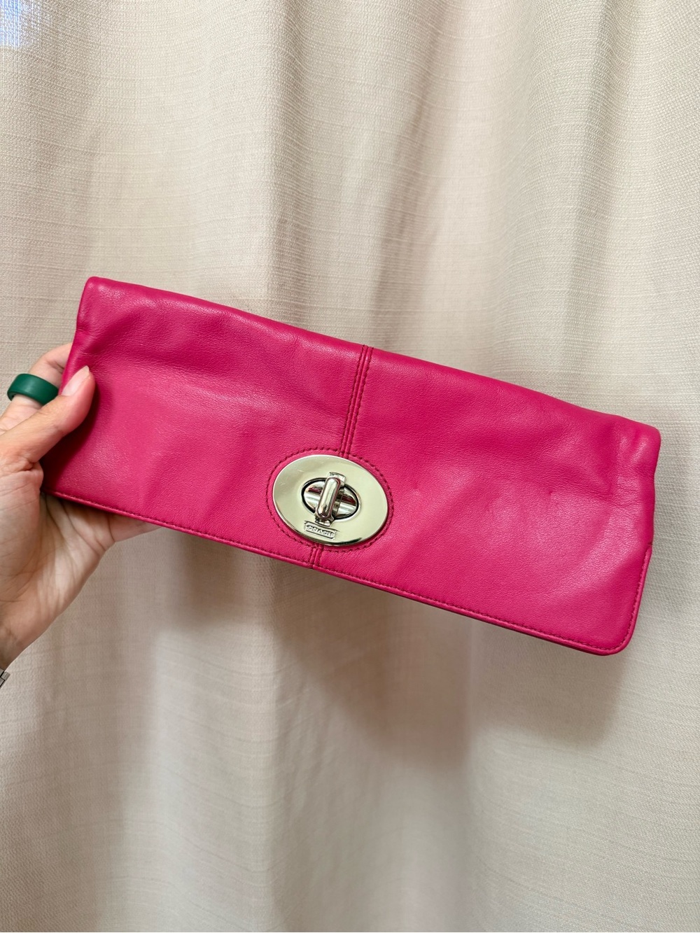 Coach Hot Pink Leather Turn-Lock Clutch